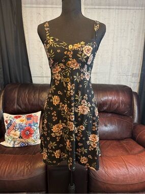 No Boundaries Black Floral Button-Front Mini Dress